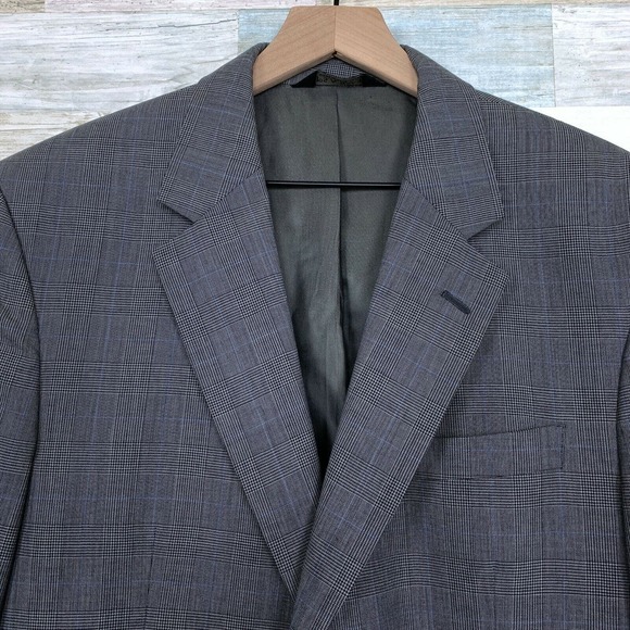Jos A Bank Wool Sport Coat Jacket Gray Glen Check Two Button Mens 42L 42 Long - Picture 2 of 8